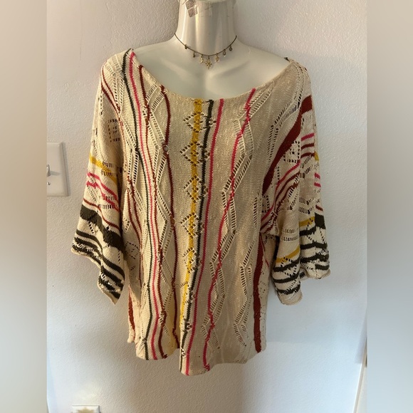 Sundance Tops - Sundance Cream and Orange open Knit Sweater